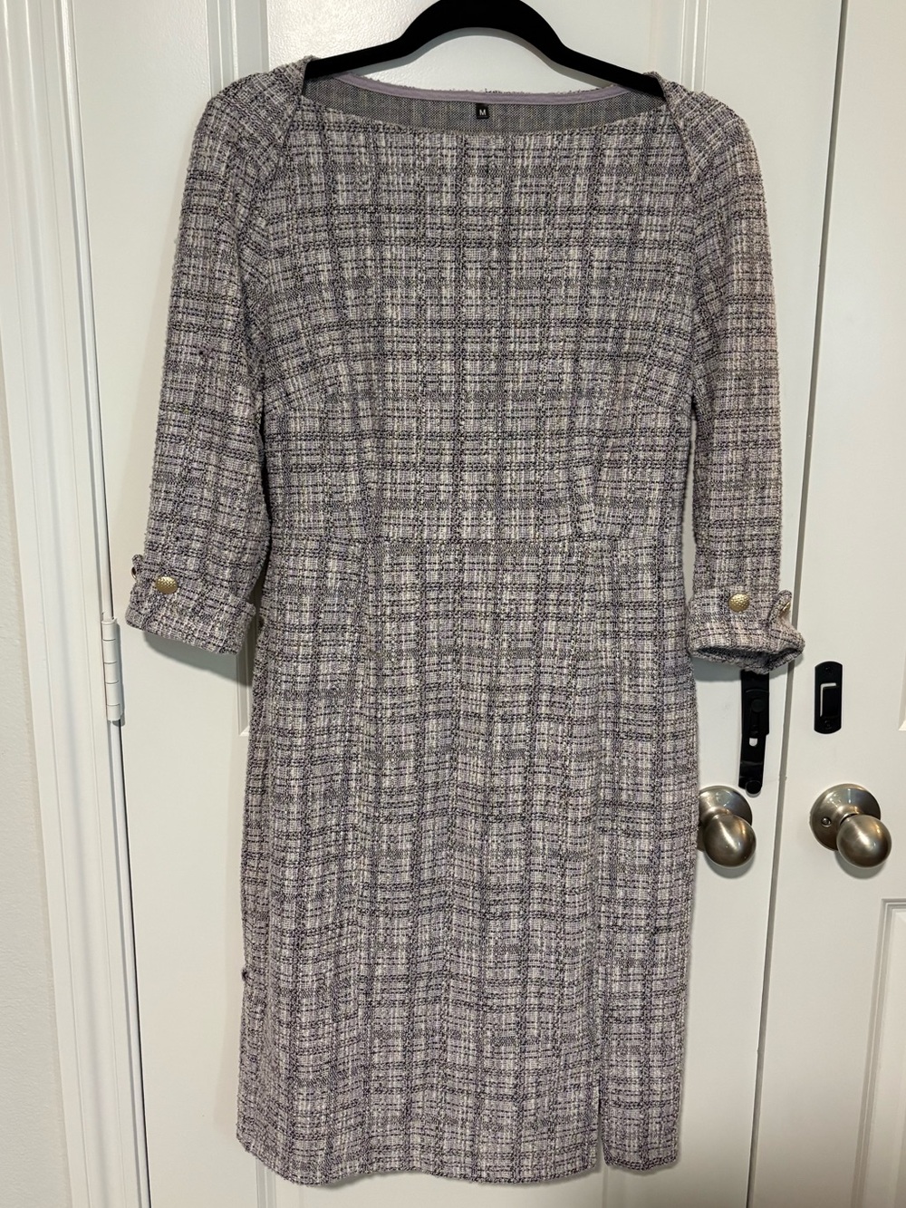 Lavender Gray Tweed Boat Neck Sheath Dress Size Medium